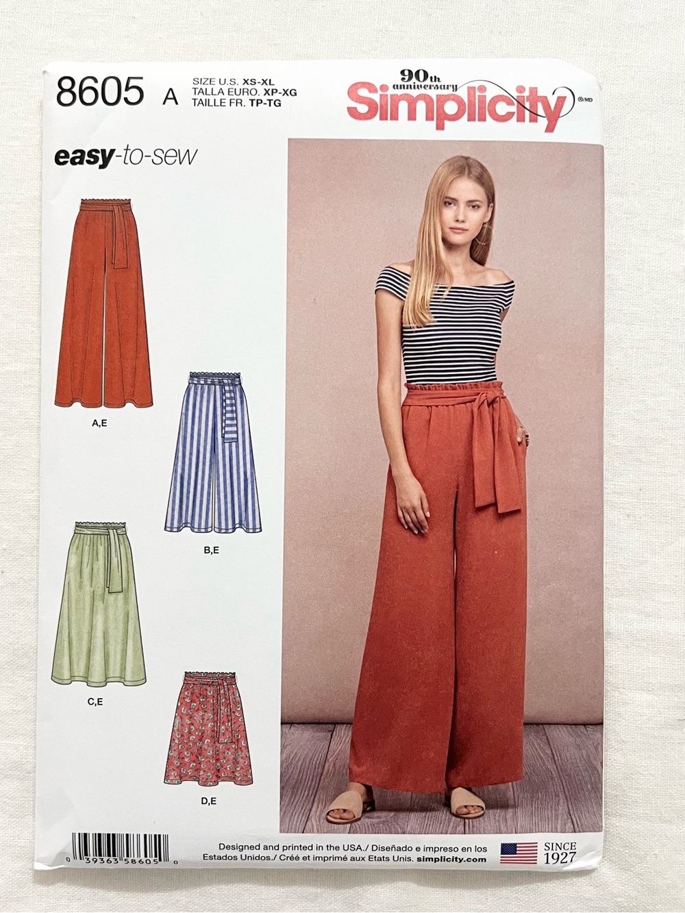 Simplicity 8605 Easy Wide Leg Pants Skirt Sewing Pattern XS-XL Uncut